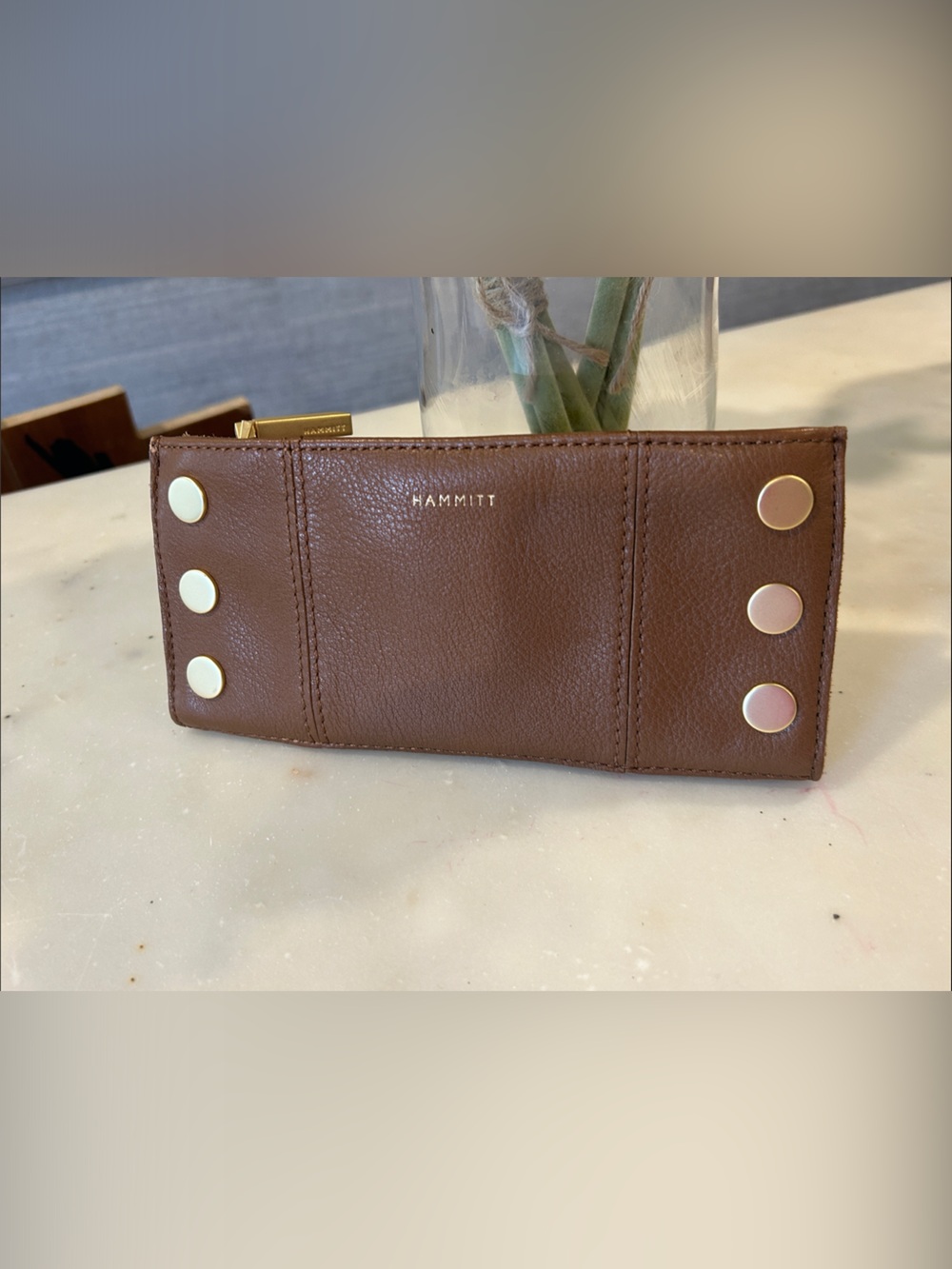 Hammitt Brown Leather Wallet with Gold Studs
